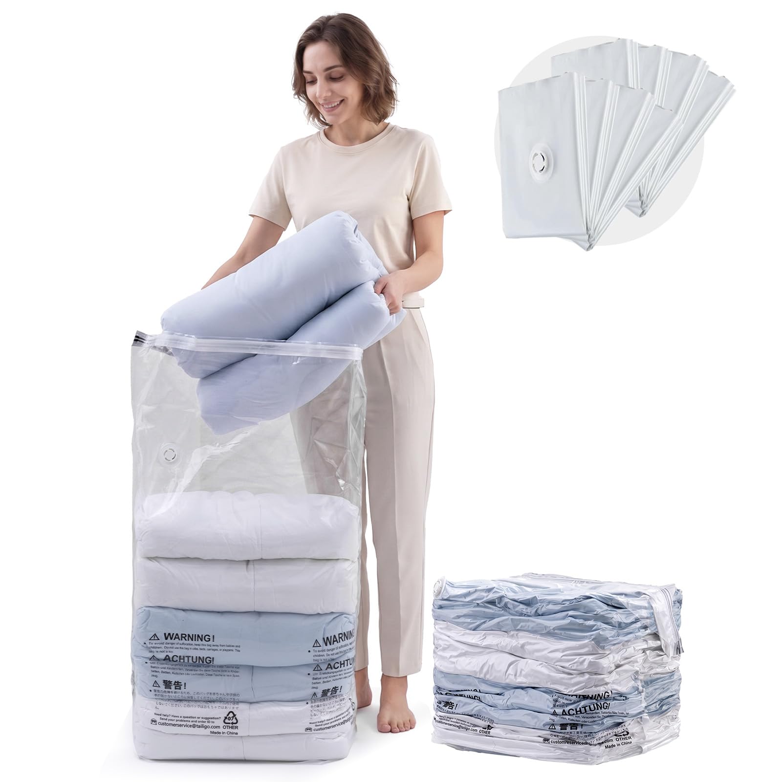 TAILI Cube Vacuum Storage Bags, 8 Pack Jumbo Size (31x40x15 Inch), Clear