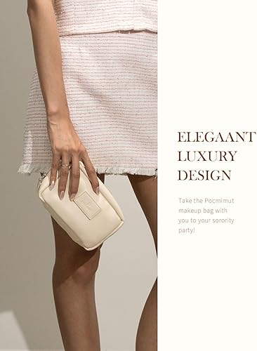 Miniatura 7 de Pocmimut Bolsa de maquillaje de piel sintética, bolsa de maquillaje de viaje, bolsa de maquillaje plana abierta para bolso, bolsa de maquillaje para