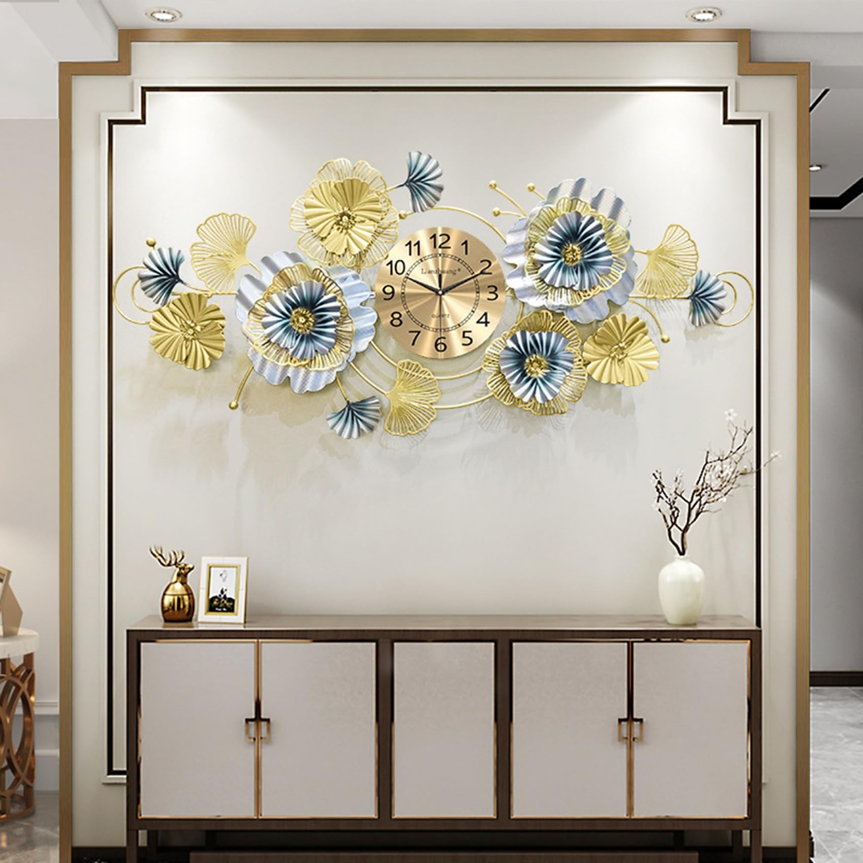 TBDdsd Wall clocks, Large Clock For Wall Art Decoration Metal Ginkgo Leaf Clocks Silent Non-Ticking Battery Operated Wall-Mounted