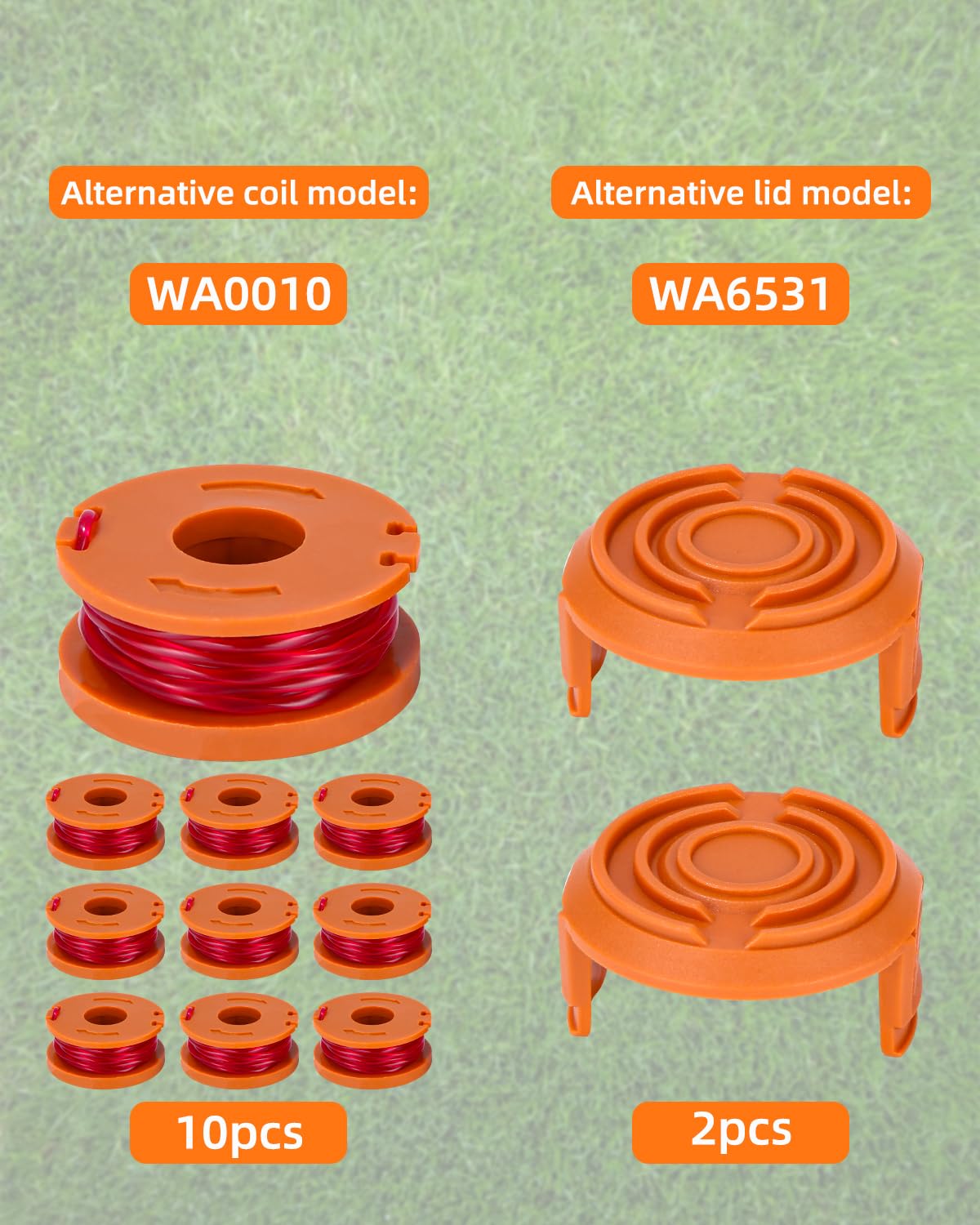 10 Bobine Decespugliatore Compatibili Worx - Set Con 2 Coperchi, Sostitutive WA0004.1/WA0010, Per Tagliaerba WG Series - Foto 4