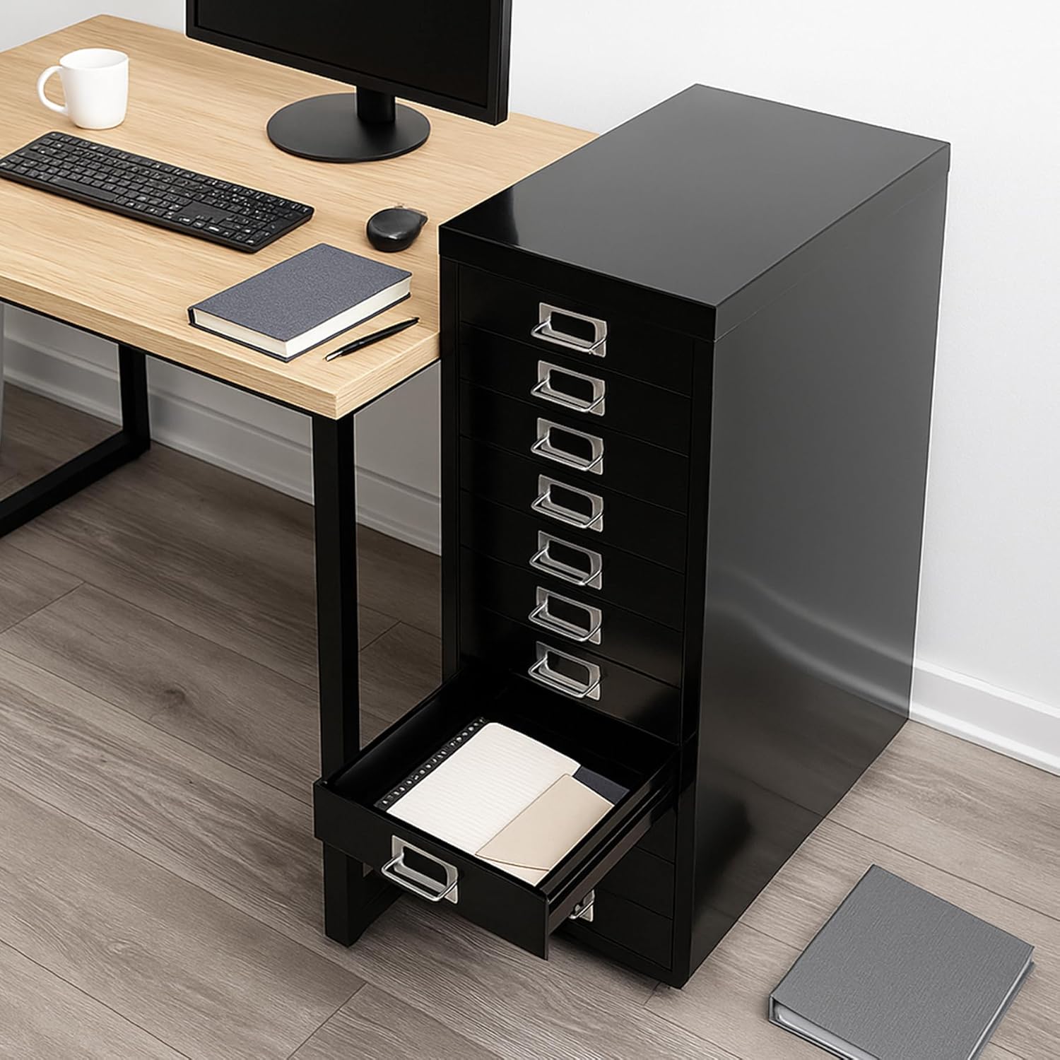 MINI File Cabinet, Metal File Organizer, Document Organizer, Small Metal Cabinets for Home Office (10 Drawers - Black)