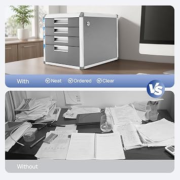 4 Compartments Drawer Box A4 Metal Drawer Box Lockable with Labelling Fields Documents Drawer Organiser