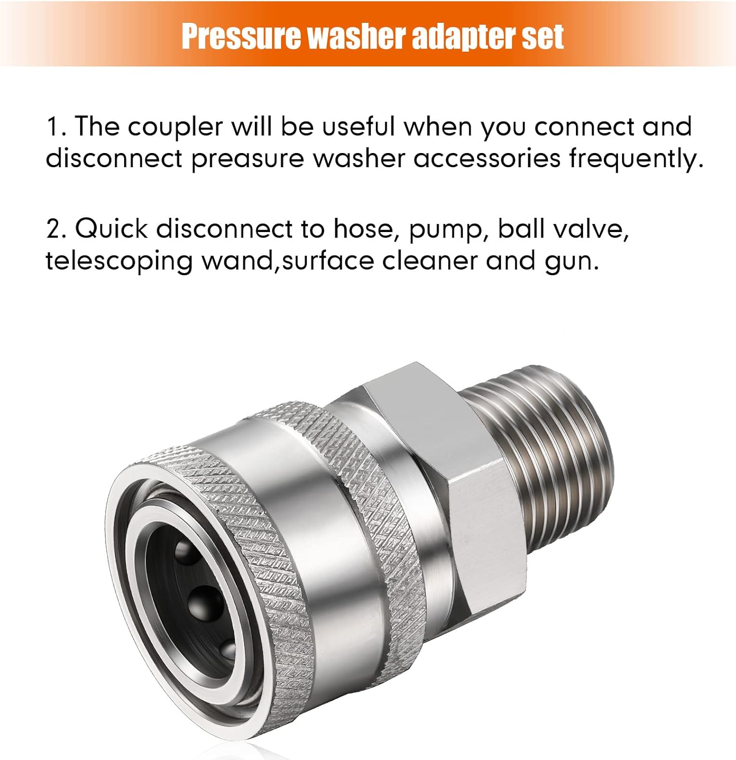 Hotop 8 Pcs NPT 3/8 Inch Stainless Steel Male and Female Quick Connector Kit Pressure Washer Adapters
