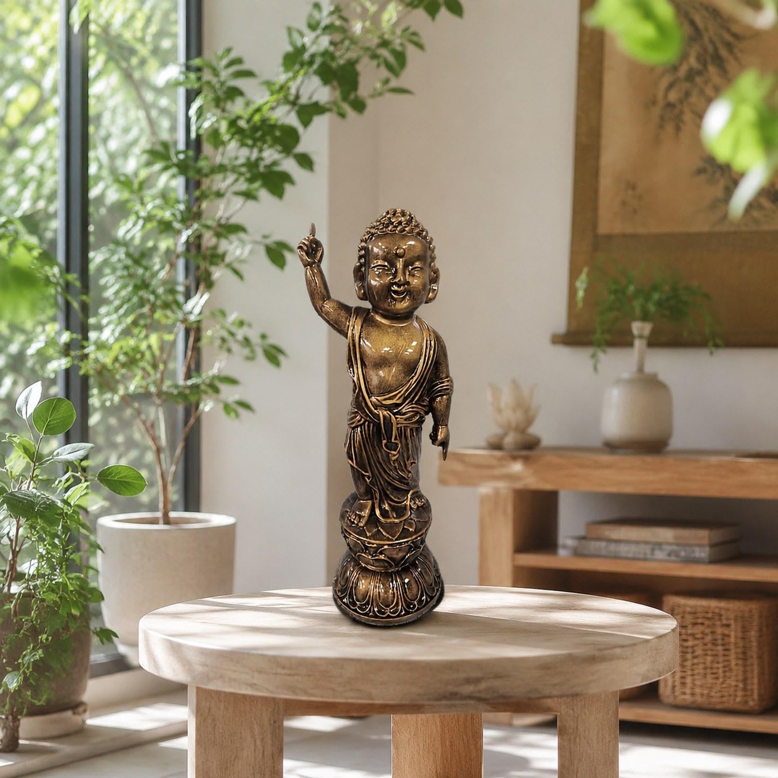 Sharplace Estatua Buda, Figura Resina, Escultura Buda, Adorno Escritorio para estantería u Oficina, 48x16cm
