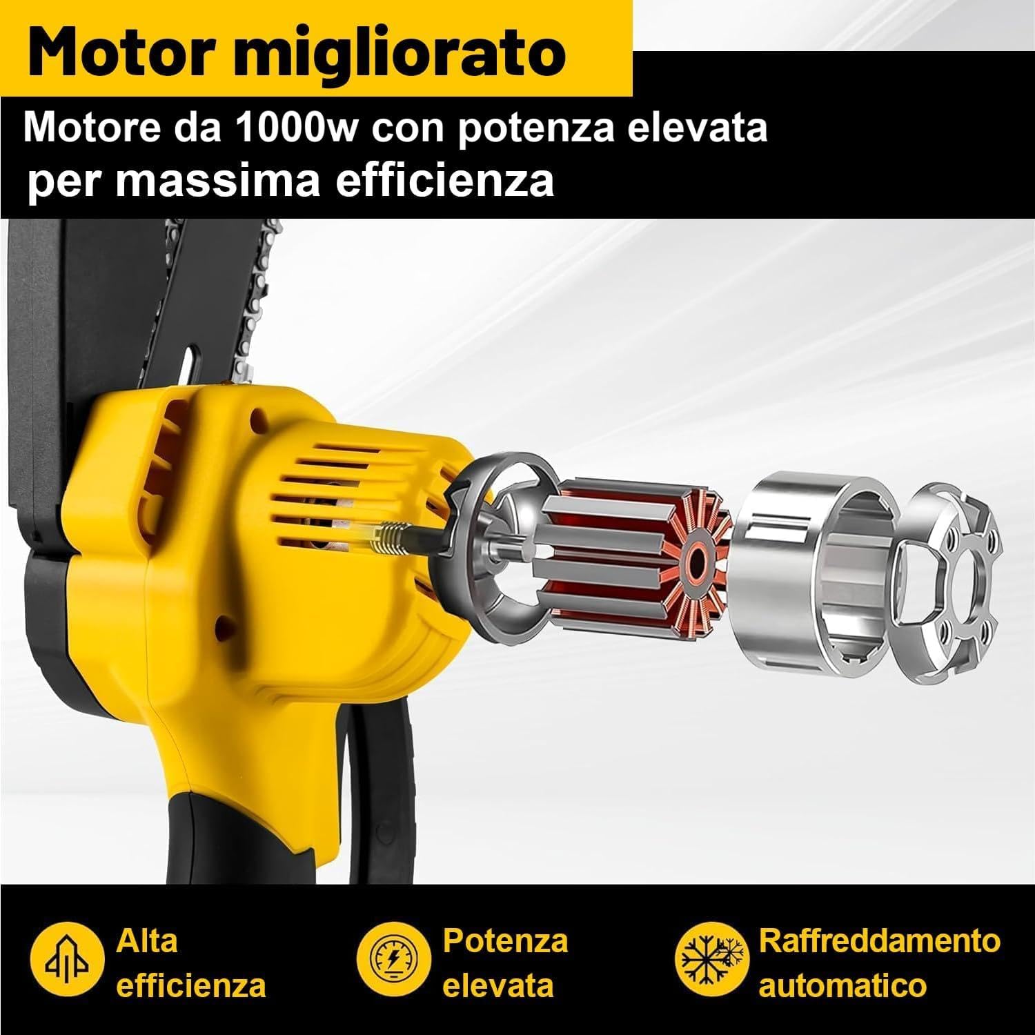 Brushless Mini Motosega a Batteria, Motosega Elettrica a Batteria,6 Pollici Motosega Elettrica, sega elettrica per potatura,2 Batteria Ricaricabile, con Blocco di Sicurezza, per il Taglio del Legno