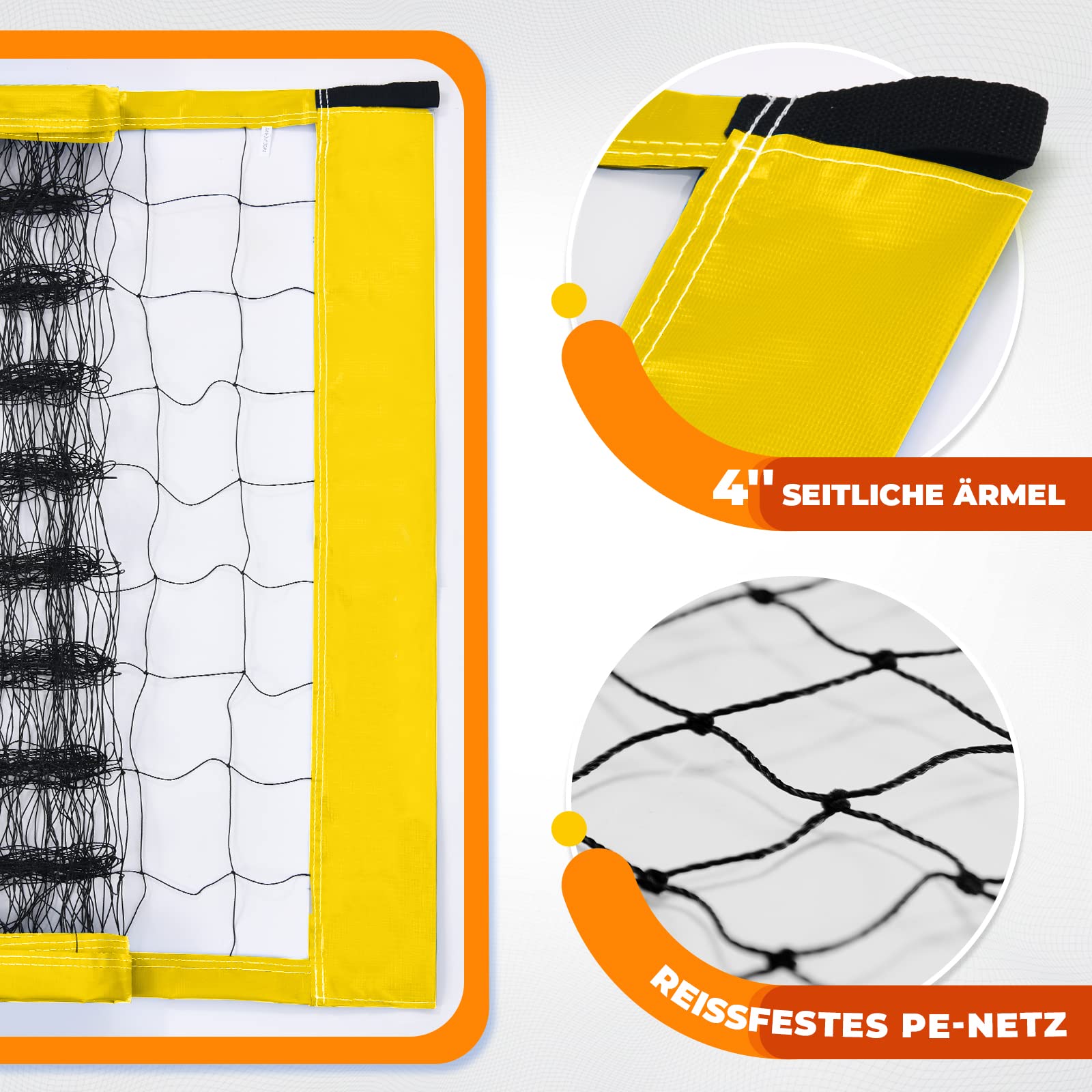 Vanku Volleyballnetz Garten Outdoor Set mit Stangen Höhenverstellbar 9,5m x 1m Standardgröße Gelb