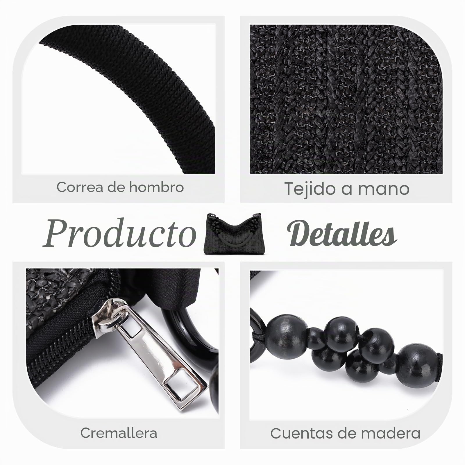 EVEOUT Bolso de hombro de Paja para Mujer Verano Bolsa axilas Tejido Bolso Tote de Rafia para Playa vacaciones viaje