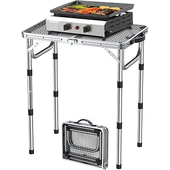 FUNYKICH Tragbarer Grilltisch 58 x 40cm Campingtisch Klappbar mit 3 H hen Verstellbarer26/48/70cm Klapptisch mit Mesh Desktop Leicht zu montieren Multifunktionstisch f r Picknick Camping Silber