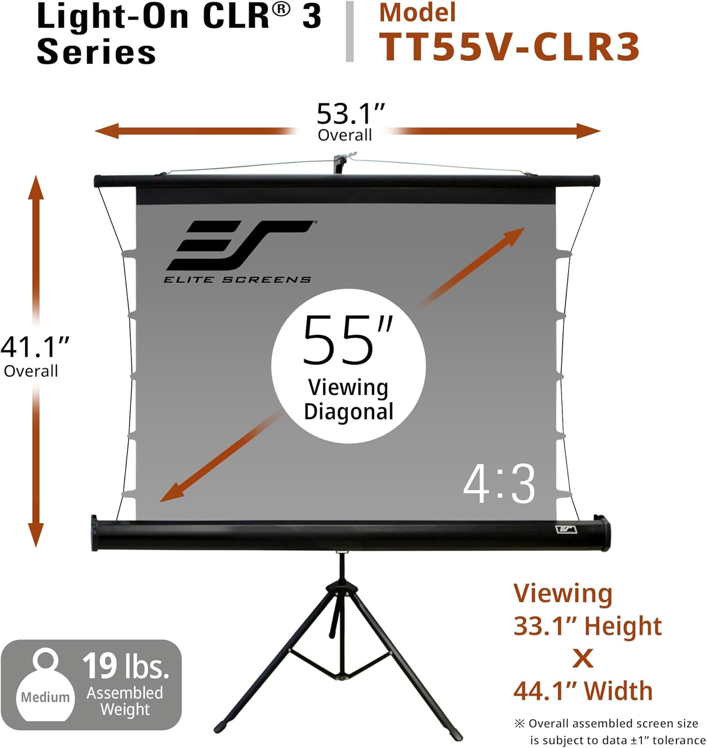 Elite Screens 55-Inch Upgraded ALR Portable Projector Screen with Tripod Stand, Height Adjustable, 4:3 Screen for Ultra Short Throw Projectors, Indoor Home Theater Movie Screen, TT55V-CLR3-F