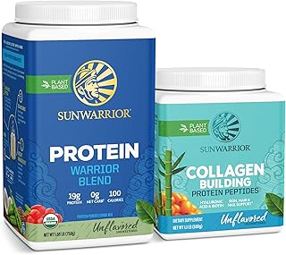 Sunwarrior Vegan Protein Powder | Unflavored 30 Servings & Vegan Collagen Building Peptide Powder | Unflavored 20 Servings