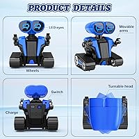 Vista 3 de Robots juguetes para niños y niñas con demostración automática, robots para niños, robot de control remoto recargable con ojos LED inteligentes, Azul
