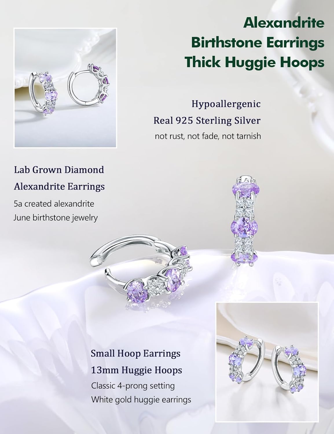 Small Hoop Earrings for Women Hypoallergenic 925 Sterling Silver 13.5mm Thick Huggie Earrings Hoops Created Gemstone Diamond Birthstone Wedding Earrings - Image 5