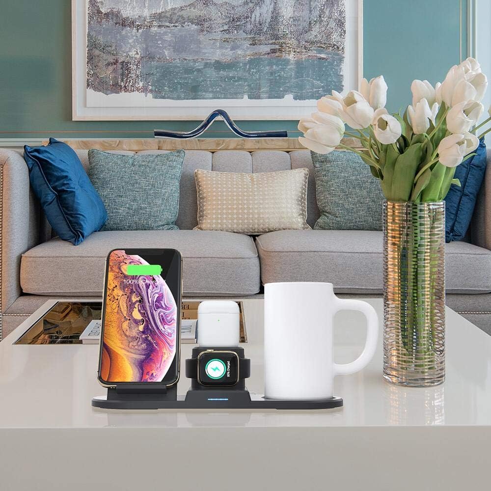 Big Sale BHUPAL 4 in 1 Wireless Charging iPhone/Apple Watch/AirPods Stand with Intelligent Temperature Coffee Mug Warmer Compatible with iPhone 11 Xs Max Xr 8 Plus AirPods Pro 2 1 Apple Watch Series 5 4 3 2 1