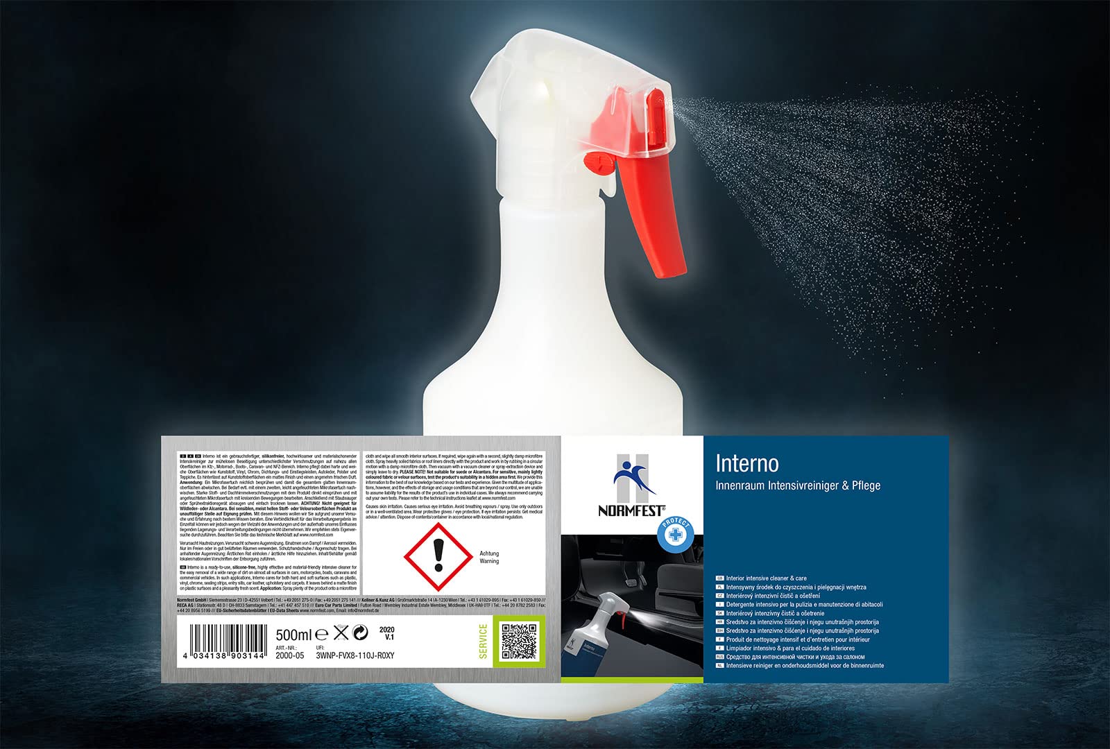 Normfest - Interno Innenraumreiniger, 6X 500 ml | Hochwirksamer Premium KFZ, NFZ, Boot Reiniger | Für Fast alle Oberflächen geeignet | Hochwertige Autopflege - Made in Germany