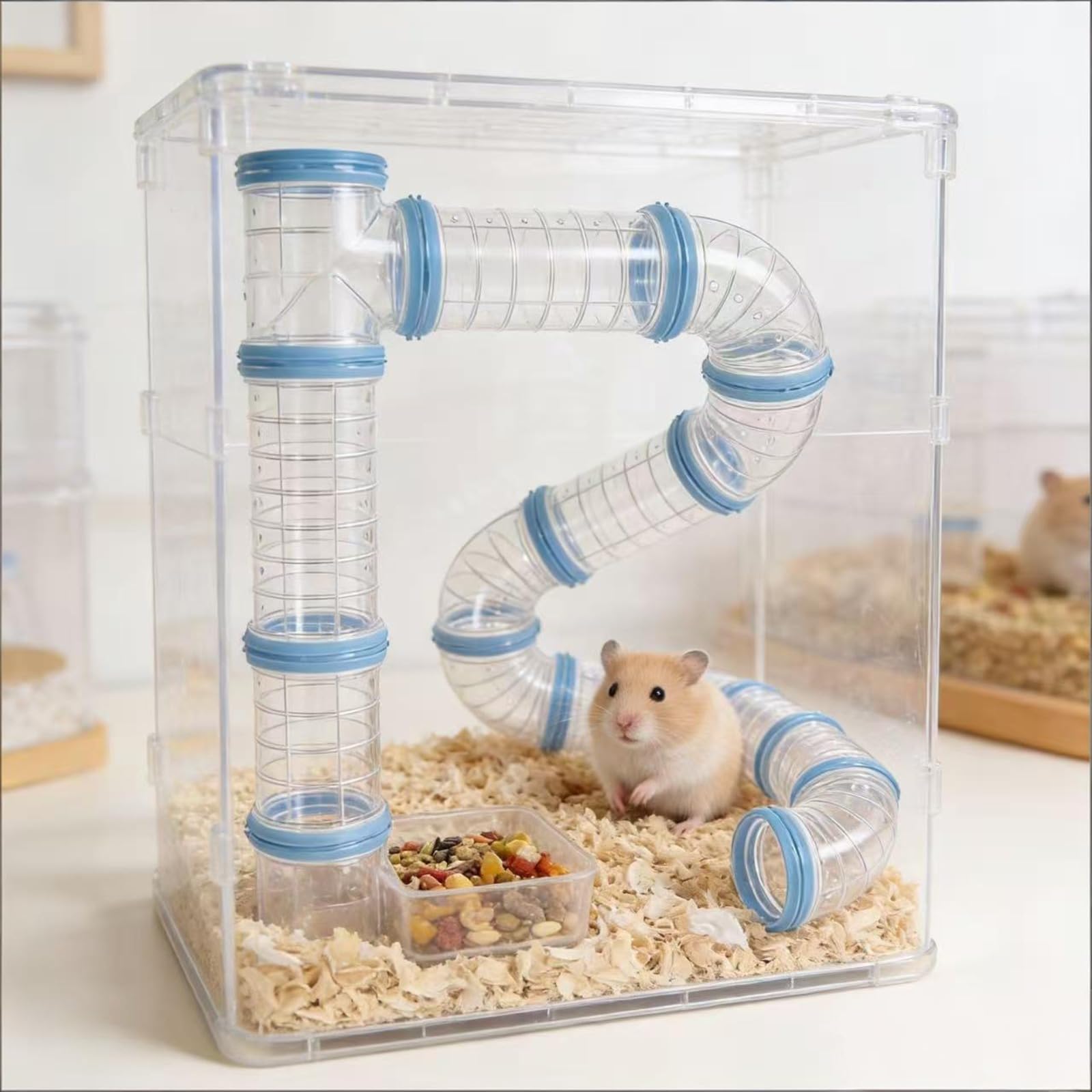 Túnel y kit de conexión para hámsters 2 juegos transparentes exteriores de plástico accesorios, cobayas y pequeños animales domésticos para ratón, hámster, rata y