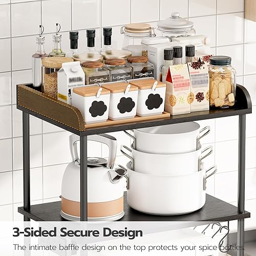 Miniatura 4 de HOOBRO Estante para hornear de cocina con toma de corriente, estante de almacenamiento de cocina de 5 niveles, soporte para microondas con 4 ganchos