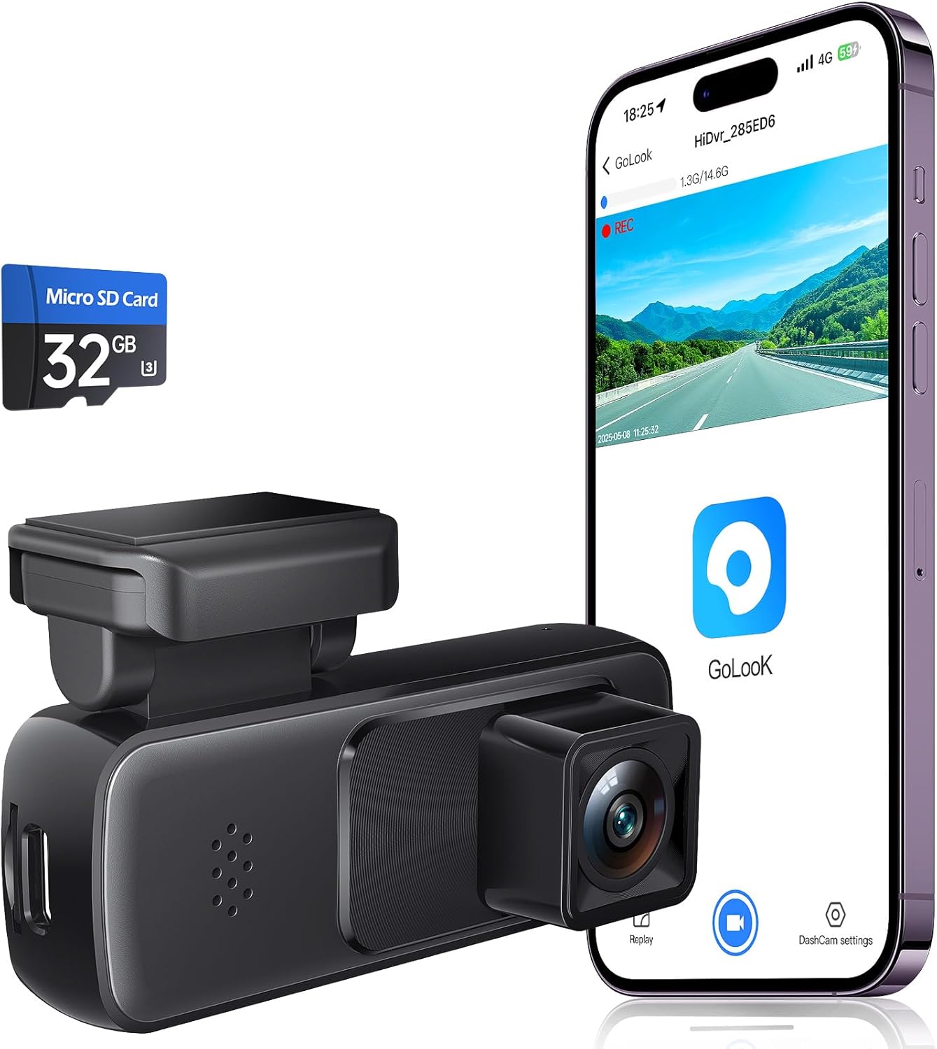 Seventour Mini 2K Dash Cam Front for Cars, Dash Camera for Cars, Dashcam Built-in WiFi with APP Control, 170°Wide Angle, WDR, 24H ParkingMode, Night Vision, G-Sensor, Includes 32GB Card