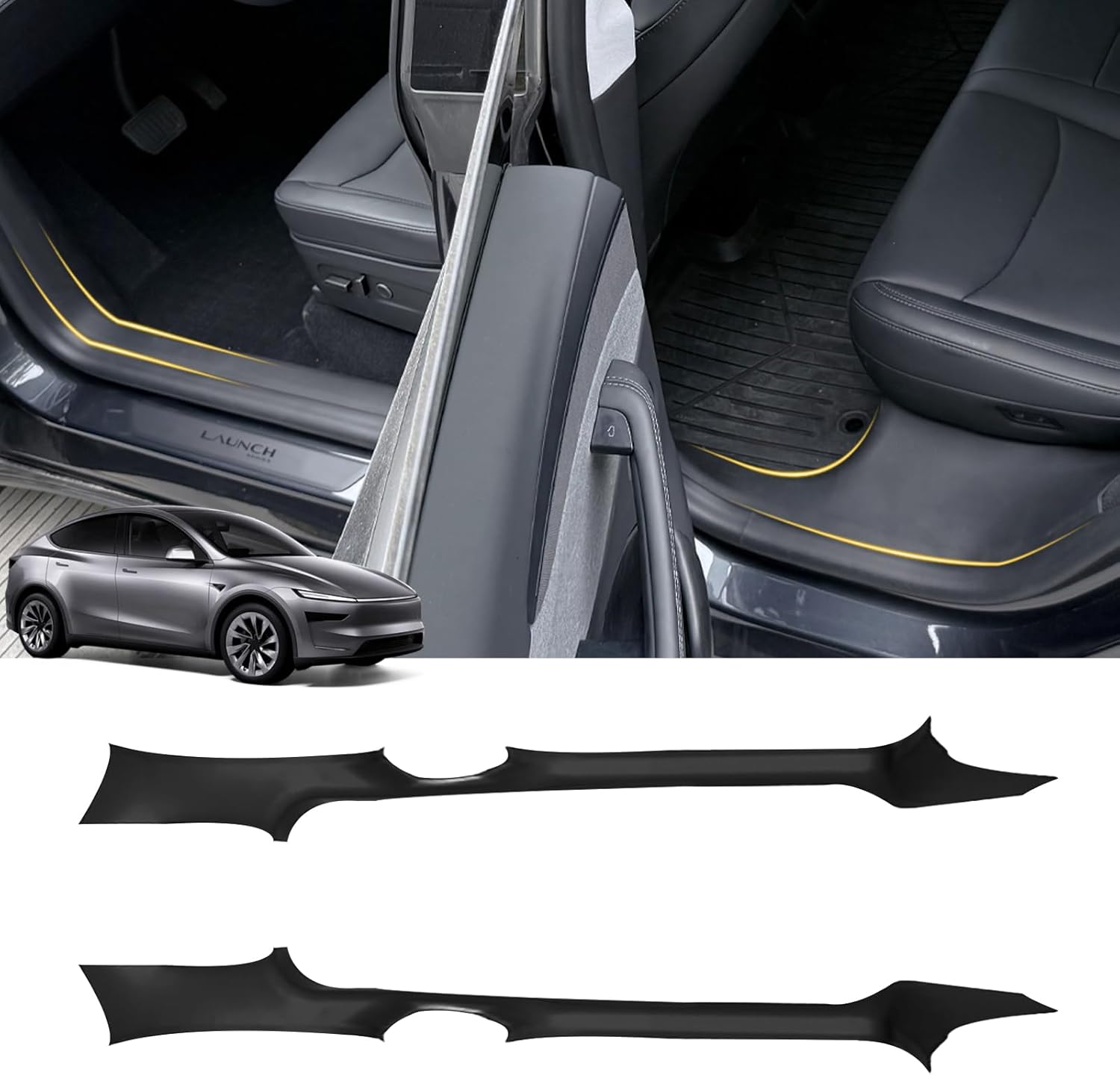 2Pcs Door Sill Protector for Tesla Model Y Juniper 2025-2026 Accessories - TPE One-Piece Design, Full Coverage Protection, Waterproof & Anti-Scratch, No Tools Installation