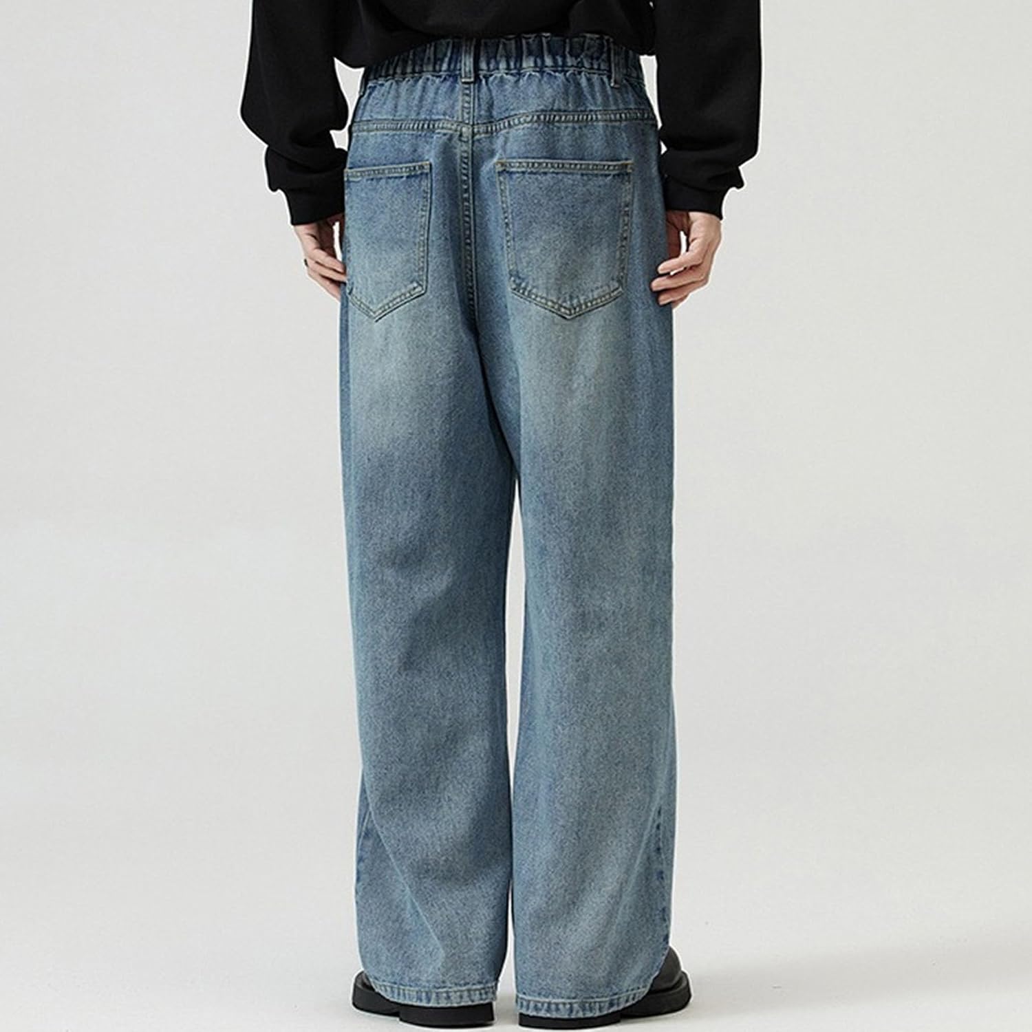 Straight Wide Leg Jean for Men Casual Loose Trousers Hip Hop Vintage Streetwear Denim Pants