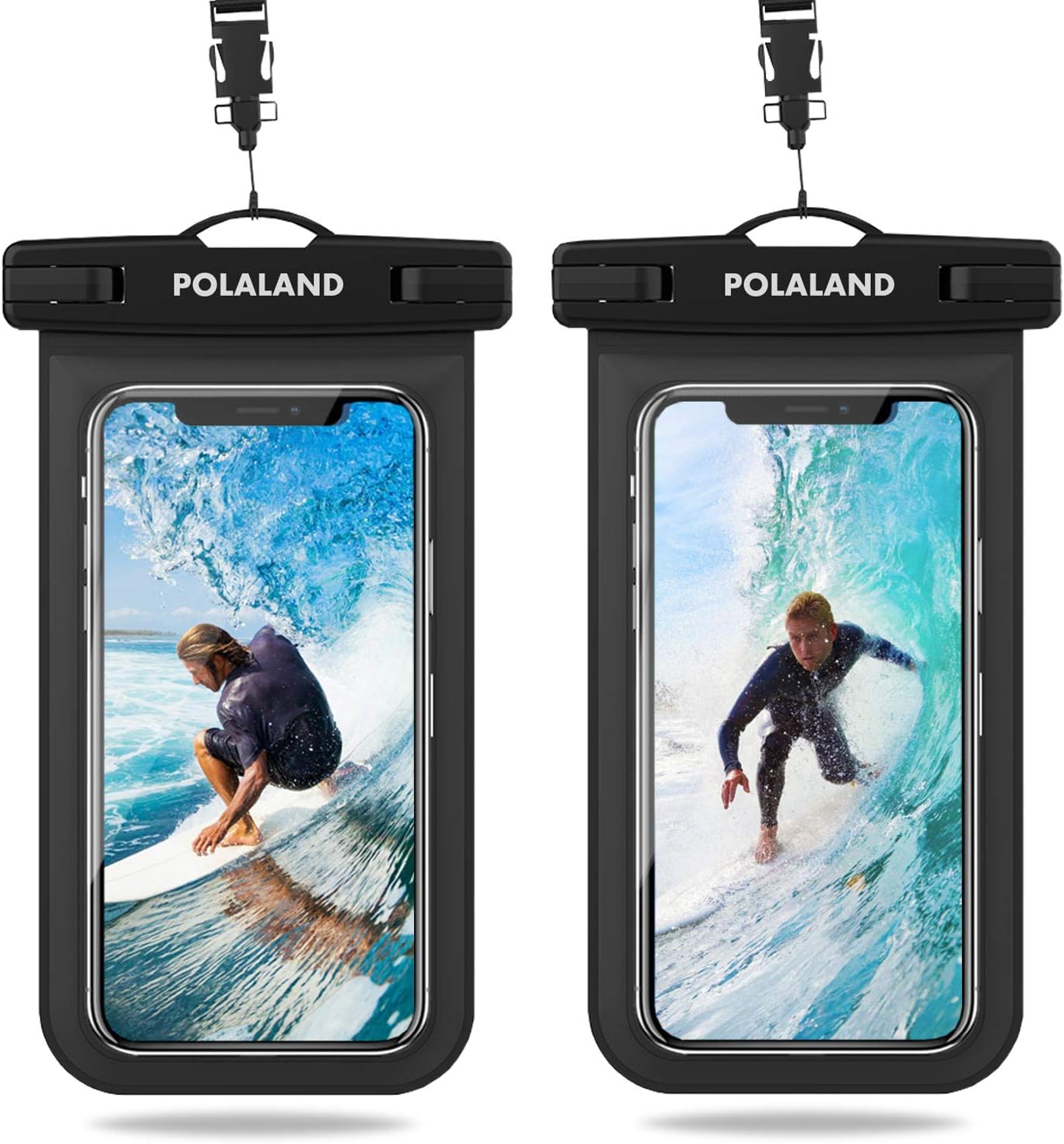 Polaland Waterproof Phone Pouch, Universal Cell Phone Dry Bag Underwater Case Compatible for iPhone 12 Pro 11 Xs Max SE 2020 XR X 8 Plus 7 6S, Galaxy S20+, S10+, Note 10+ up to 6.9" - Black (2 Pack)