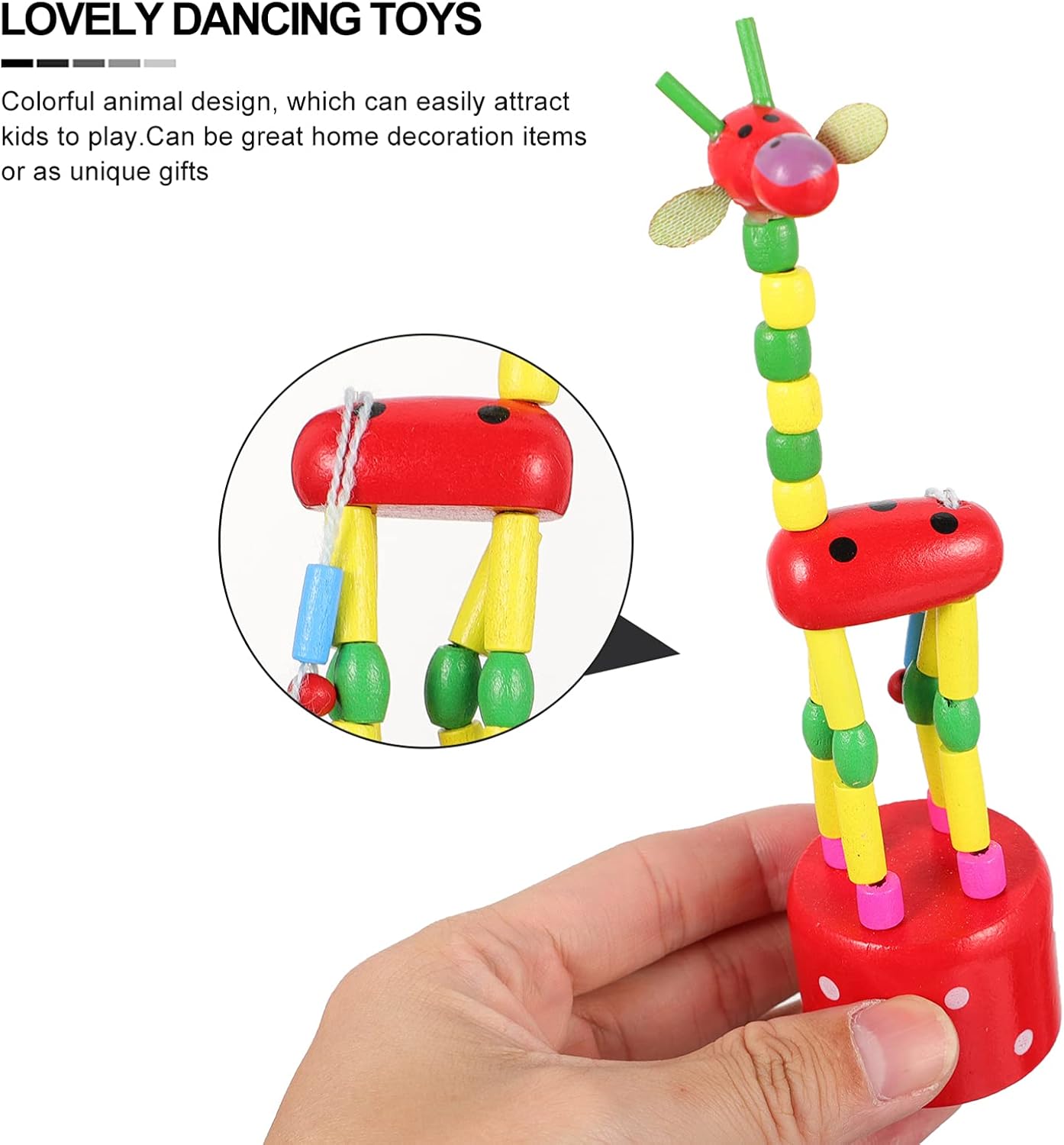 Healifty 3pcs Wooden Giraffe Figurine Toy Push Up Press Base Thumb Finger Puppets Dancing Rocking Animal Toy for Home Decoration Kids Toddler Gift (Random Color) - Image 5