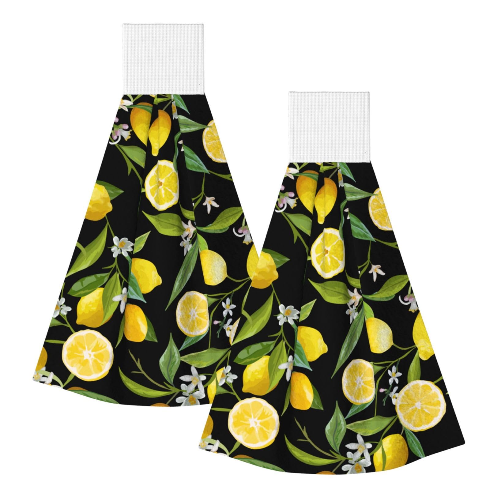 DOPKLNA Yellow Lemon, 2 Pcs Hanging Coral Fiber Hand Towels for Bathroom, Absorbent Kitchen Towels