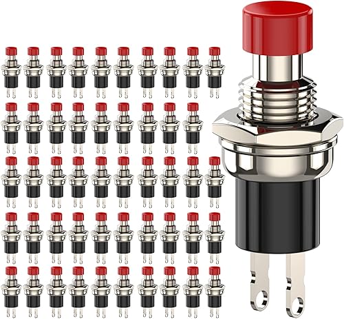 Vista 21 de Interruptor de botón momentáneo, 1A 250VAC SPST Mini interruptores de botón normalmente abiertos (NO) tapa roja - 20 piezas
