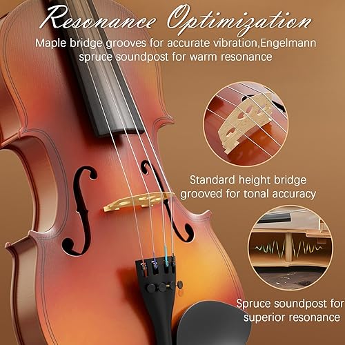 Miniatura 3 de 1/2 violín para niños de 7 a 9 años, violín de tamaño 1/2 para principiantes, estudiantes, violines acústicos de tamaño medio con estuche, arco