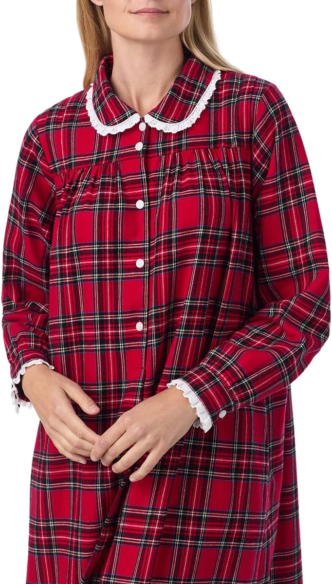 Lanz of Salzburg Sleepwear for Women Classic Round Collar Long Sleeve Soft Flannel Pajama Nightgown - Image 4