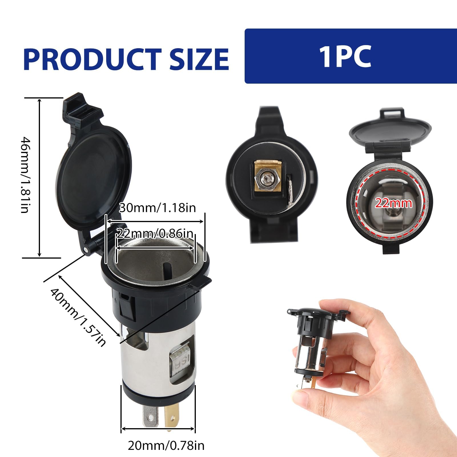 1 presa accendisigari da 12 V con fusibile a lama, 2 prese per accendisigari, splitter di alimentazione, spina di ricambio impermeabile femmina per camper, barca, moto, camion, ATV, UTV, furgoni, golf