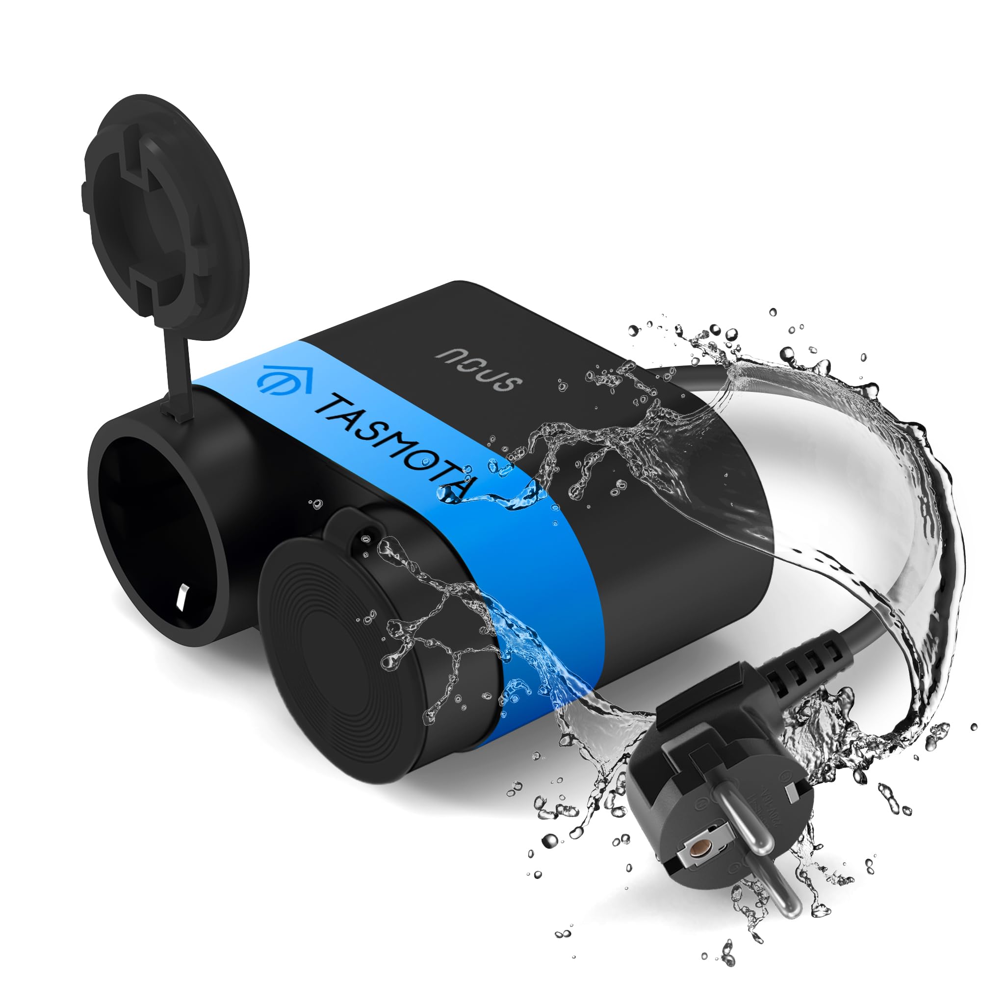 Tasmota NOUS A4T, toma de jardín, impermeable, 16 A, con consumo de energía, contador eléctrico, temporizador, compatible con Alexa, Google Home, MQTT, WiFi 2,4 GHz