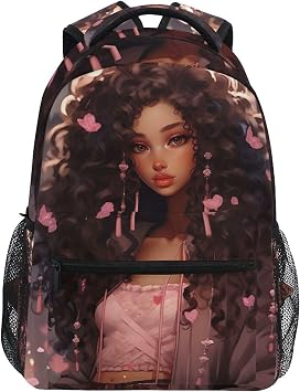 African American Women Black Pretty Girl Backpack for Boy Girl Bookbag School Bag Daypacks for Women S0404593