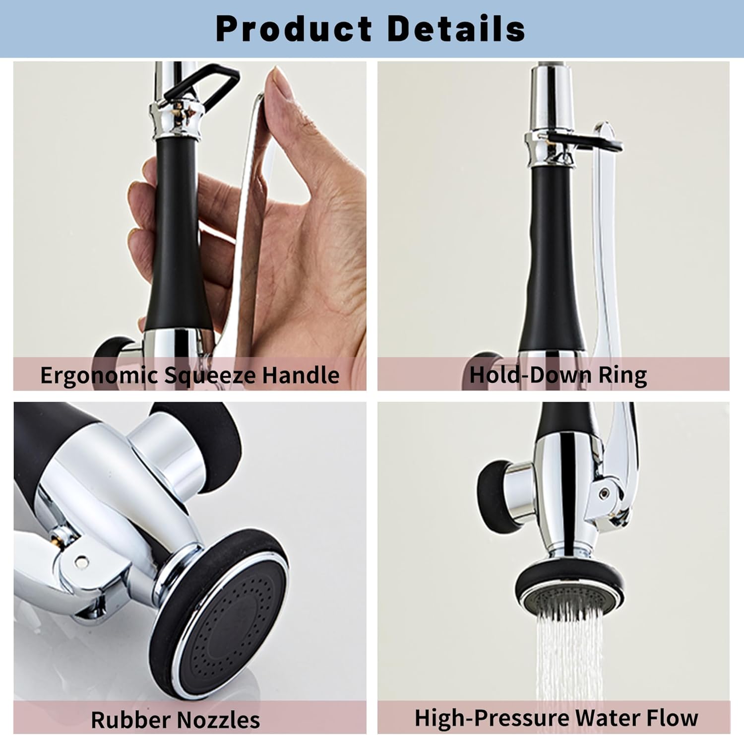 Kitchen Faucet Head Replacement, Kitchen Sink Sprayer Head with Ergonomic Handle, High Pressure Commercial Sink Faucet Sprayer for Utility and Home Use (Chrome)