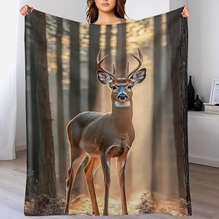 Animal Deer Forest Sunbeam Ultra Soft Flannel Fleece Bed Blankets Lightweight Cozy Throw Blanket Room Decor for Couch Chair Bedroom Adults Bedding Cozy Blanket Outdoor Travel Blankets 60"x80"