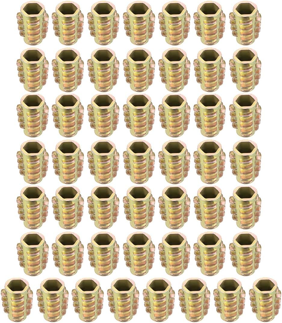 uxcell Threaded Insert Nuts Zinc Alloy Hex-Flush M6 Internal Threads 15mm Length 50pcs