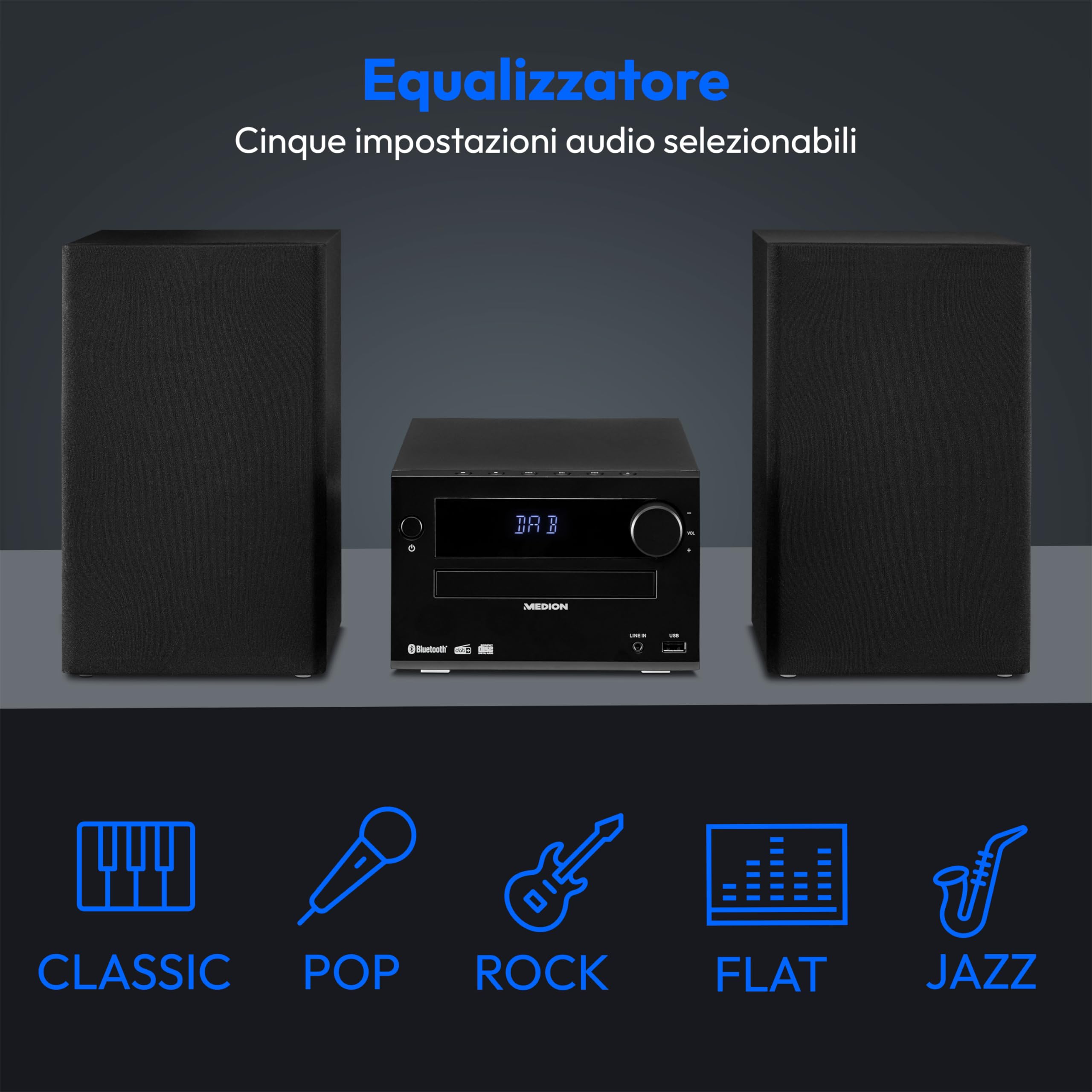 MEDION Sistema audio micro E64482 DAB+ CD Radio FM PLL Bluetooth MP3 AUX USB nero