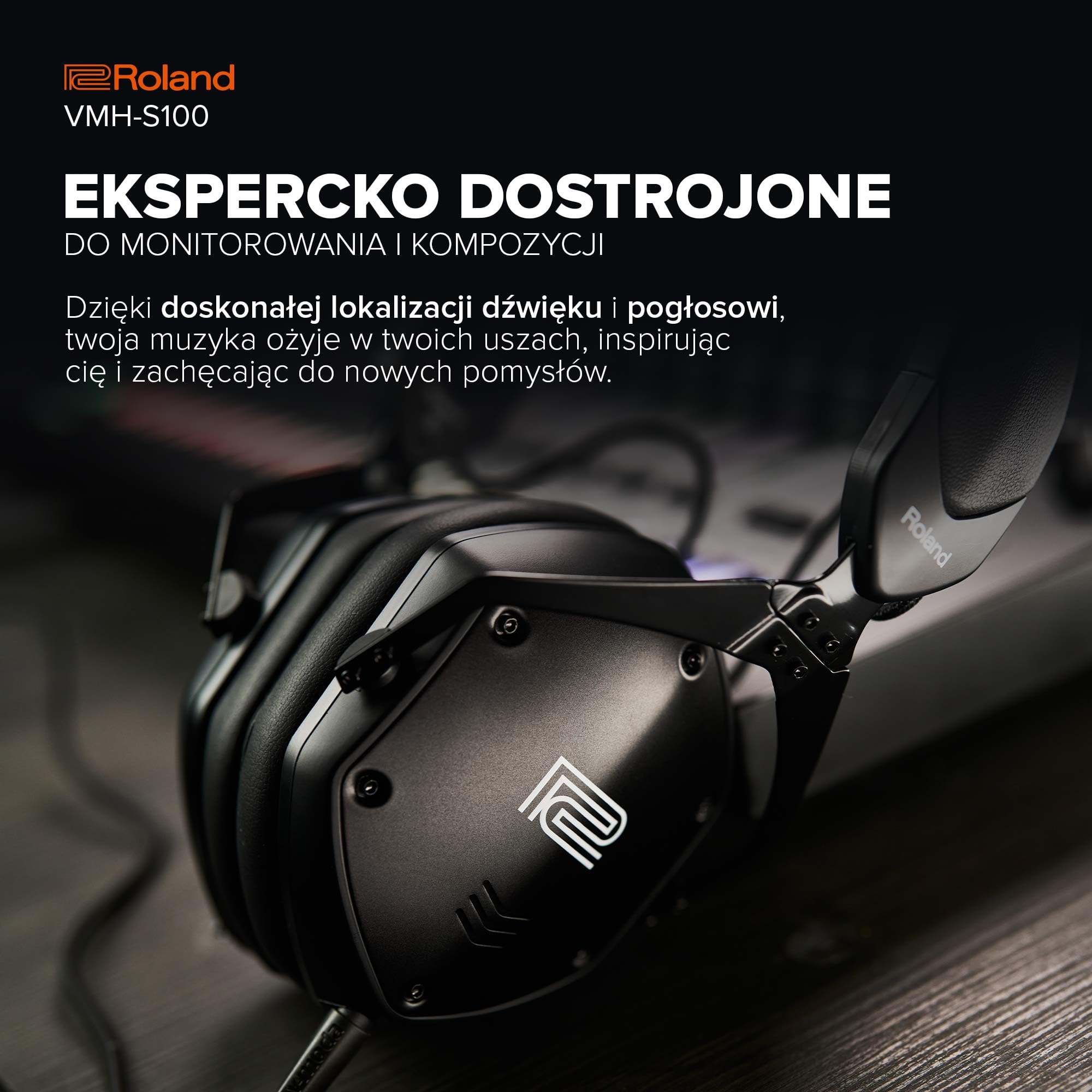 Roland VMH-S100 | Słuchawki Nauszne Hi-Res do Produkcji Muzycznej | Szerokie Pasmo Przenoszenia | Niesamowita Izolacja Dźwięku | Przetwornik 50 mm | Wygodne i Trwałe