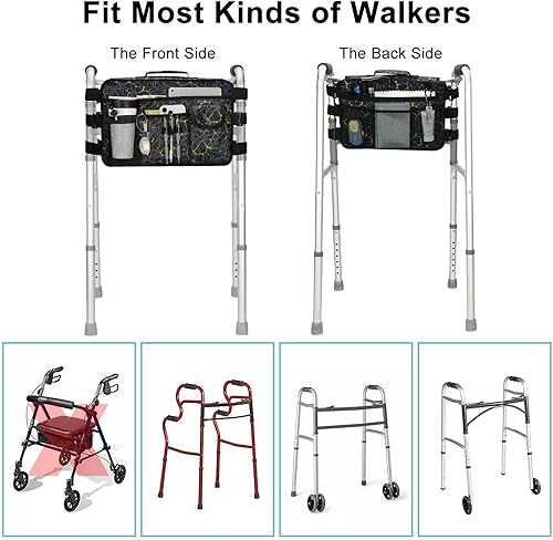 Miniatura 3 de supregear Walker Bag - Bolsa plegable para accesorios (doble cara), gran capacidad, impermeable, con 9 bolsillos y portavasos (cuadros negros)