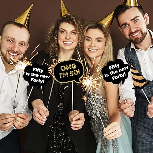 Miniatura 7 de Accesorios para cabina de fotos de cumpleaños 50 para adultos (41 unidades) para ella, él, aplaude a fiesta de cumpleaños de 50 años, decoraciones