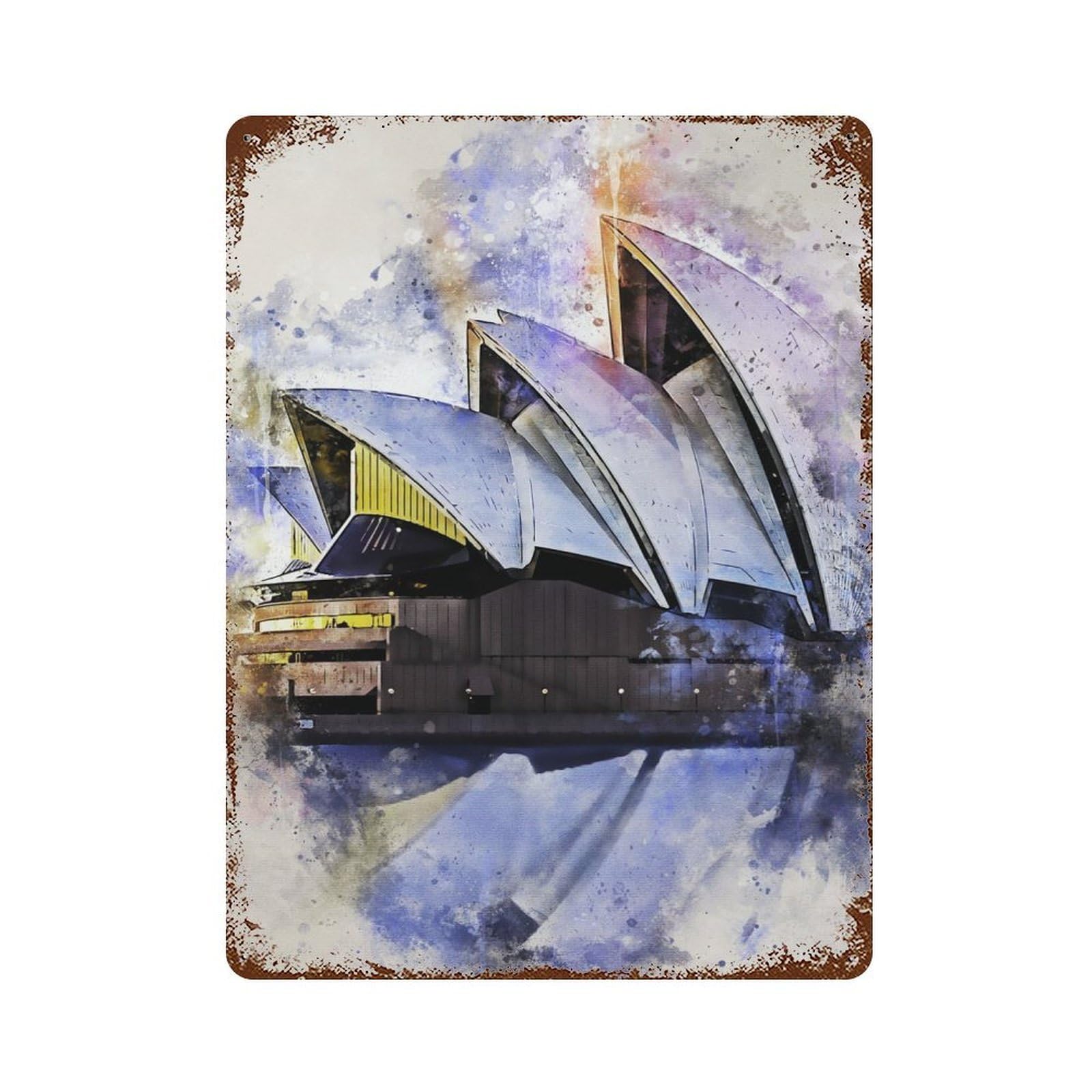 Garage Style Sydney in Watercolor Rustic Tin Plaque 15.7"x11.8", Industrial Home Decor for Bar And Workshop