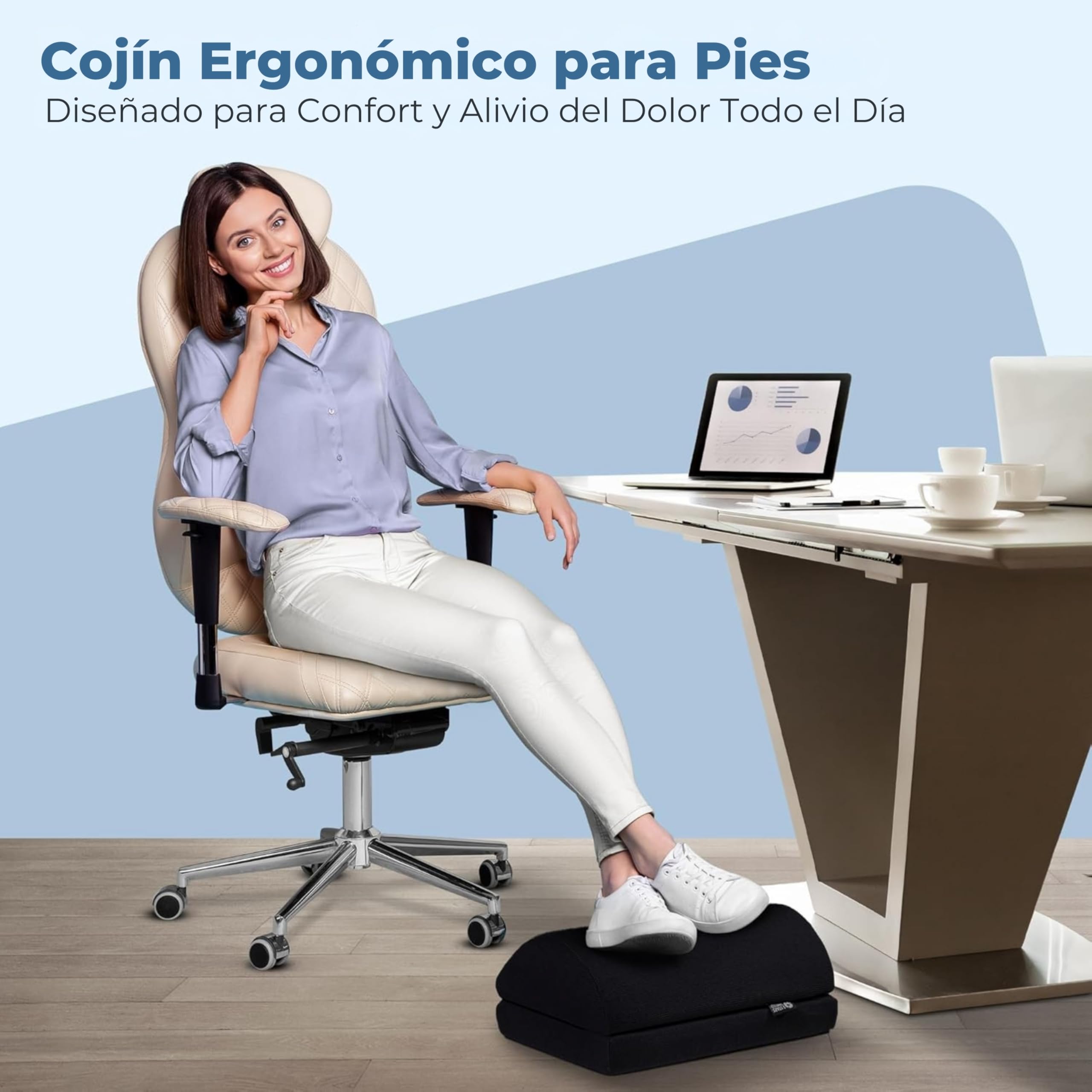 5 STAR UNITED Reposapiés Ajustable – Cojín Ergonómico de Espuma Viscoelástica con Funda de Malla, Base Antideslizante, 15cm, Negro