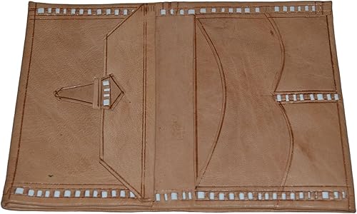 Miniatura 2 de Treasures Of Morocco Cartera de cuero marroquí hecha a mano con pliegue grande, vintage, exquisita, práctica, natural, Beige