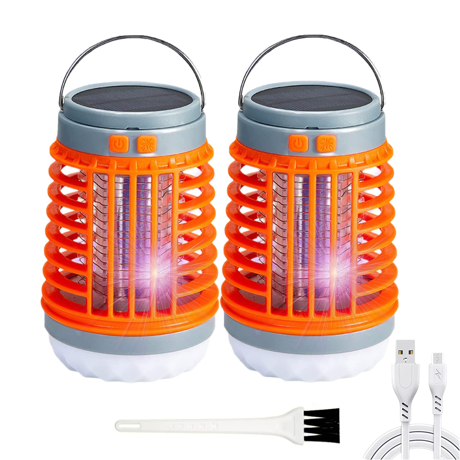 2Pcs Bug Bulb, Buzzbug Mosquito Zapper, ElectriZap Gets Rid of Mosquitoes, Solar Rechargeable Portable, Buzz Blast Pro for Inside Outside Patio Camping (Orange)