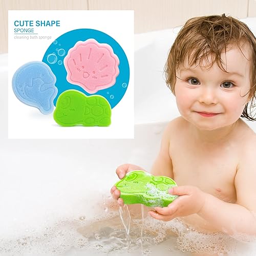 Miniatura 8 de Esponja de baño para bebé, esponjas suaves de ducha naturales con formas lindas para bañarse, espuma de bañera para bebés y niños pequeños, 3 azul