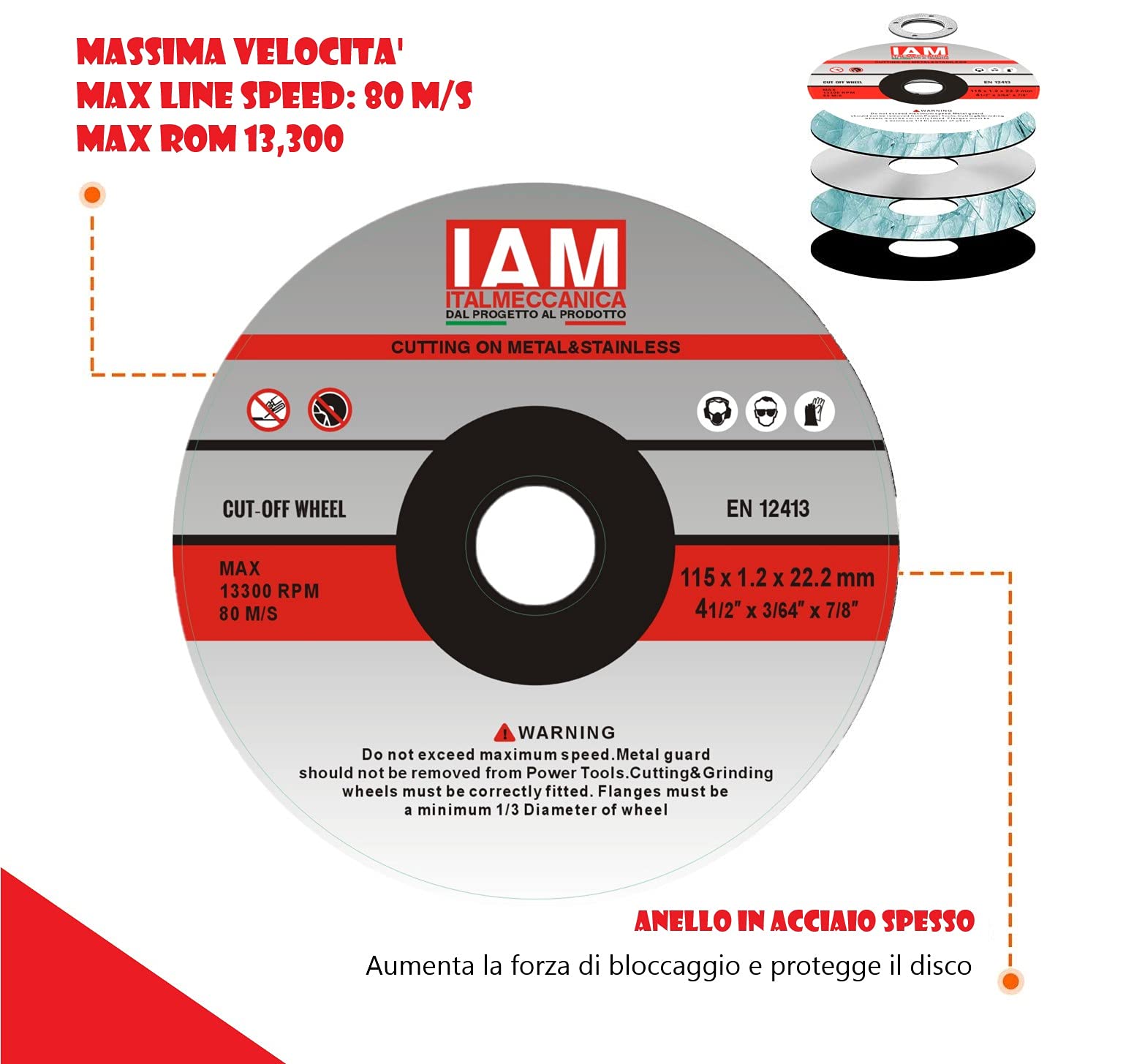 IAM- Dischi abrasivi da taglio | Mole abrasive da Taglio in Metallo e Acciaio Inossidabile | 115x1,2x 22 | 125x1,2x22 | per Smerigliatrici da Taglio o Angolare (125x1,2 100 Pezzi)