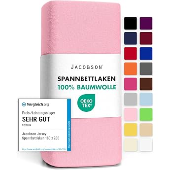 Jacobson Jersey Fitted Sheet, Cotton Bed Sheet, 90 x 200 cm to 100 x 200 cm, Rose