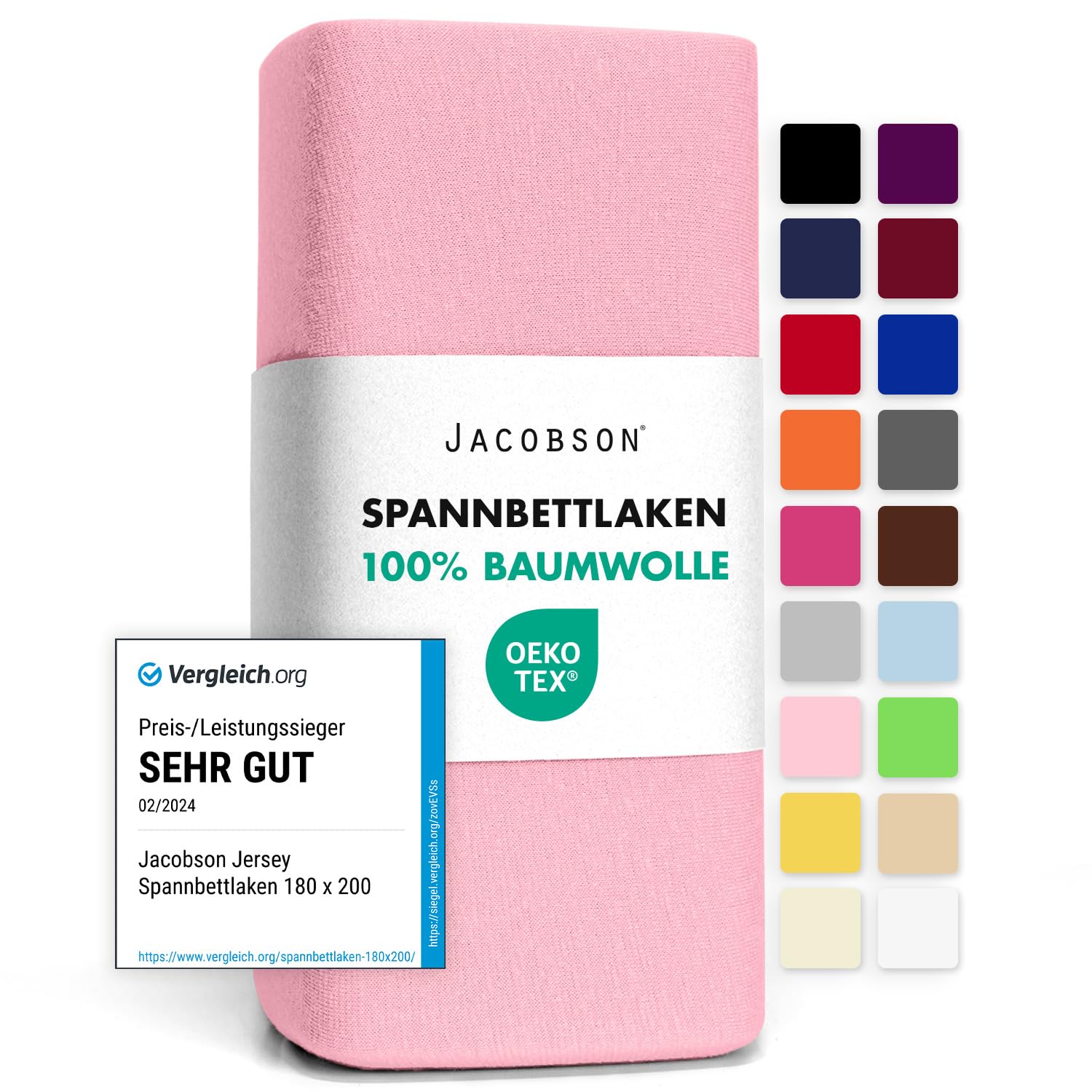 Jacobson Jersey Spannbettlaken Spannbetttuch Baumwolle Bettlaken (90x200-100x200 cm, Rosa)
