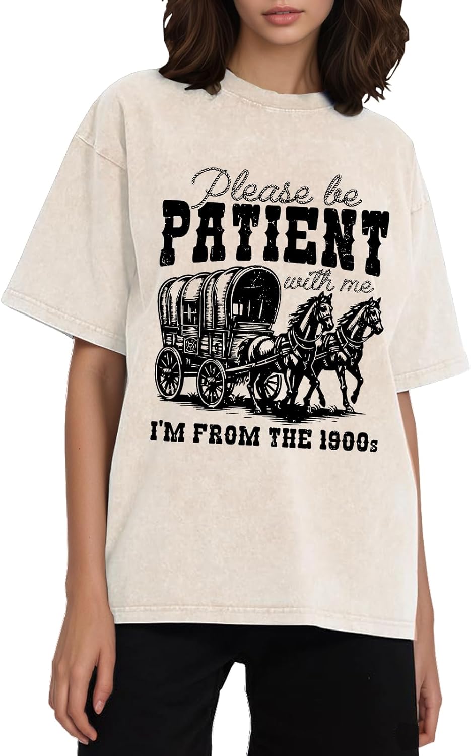 Womens Acid Wash Vintage Shirts Please Be Patient with Me I'm from The 1900s Print T Shirt
