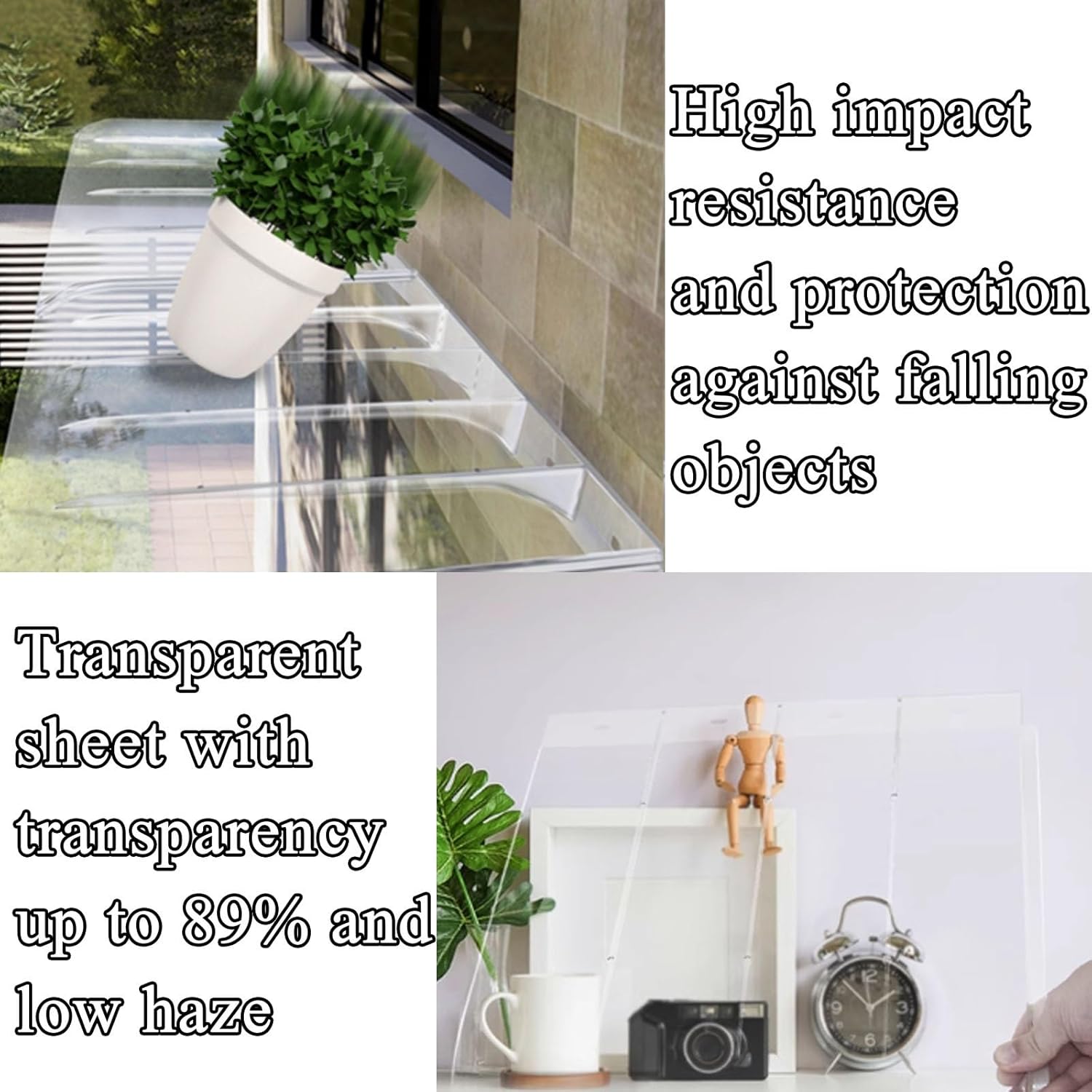 Door Window Awning, Front Door Outdoor Patio, Window Awning Door Canopy,Awnings for Doors, Awning Canopy,Transparent Front Door Awning，Self Cleaning Window Rain Shelter(Stand,450cm/177.1in)