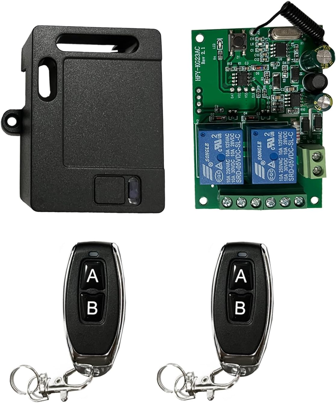 Bkiyougo 433mhz remote, AC 110V garage door receiver, 2Channel 433MHz